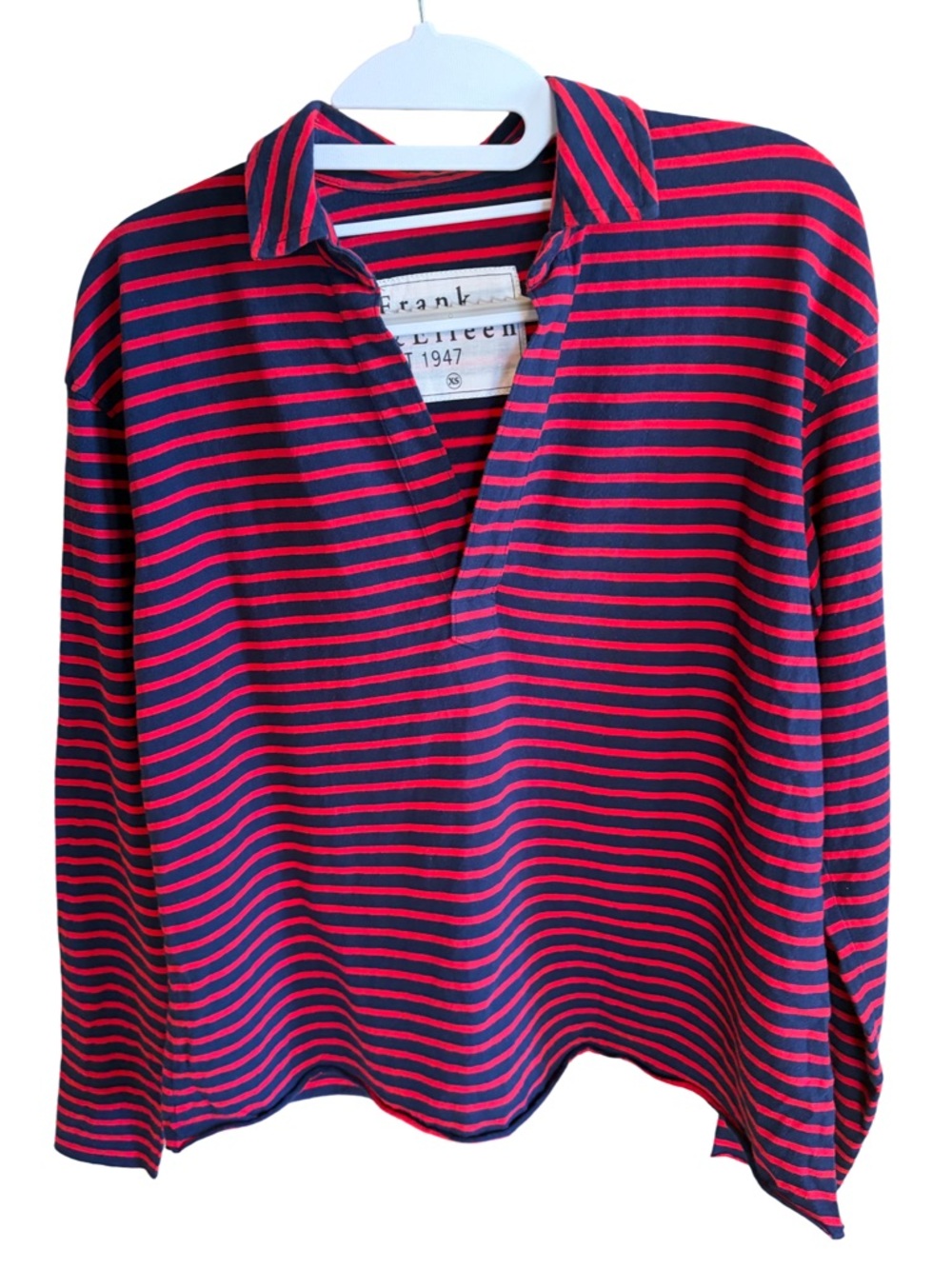 Frank & Eileen Patrick Popover Henley Red/Navy Stripe Size XS - Picture 2 of 6
